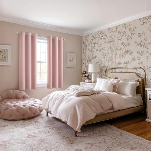 Image of MIULEE Blackout Curtains for Bedroom Living Room 2 Panels, Thermal Insulated Room Darkening Drapes Grommet Noise Reducing Light Blocking Window Treatments 40 Inches Long 29x40 Inch Pink