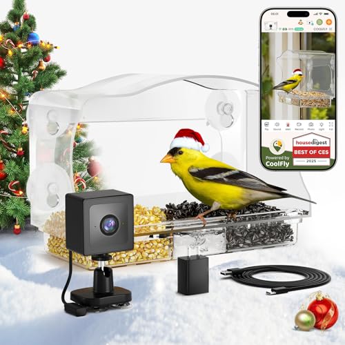 Freeseason Waterproof Smart Bird Feeder Camera with AI ID, 2K HD Glare-Free Video. All-Weather Outdoor Window Mount. Unique Christmas Gift for Elderly Parents, Birding Lovers & Gardeners