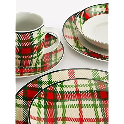 Waterside - 30 Piece Green Tartan Dinner Set Cover