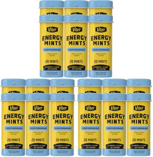 Image of Viter Energy Caffeinated Mints 40mg Caffeine, B Vitamins, Sugar Free. (Wintergreen, 20pcs, 18 Pack)