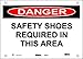 Master Lock S19052 20" Width x 14" Height Polypropylene, Black and Red on White Safety Sign, Header "Danger", Legend "Safety Shoes Required In This Area"