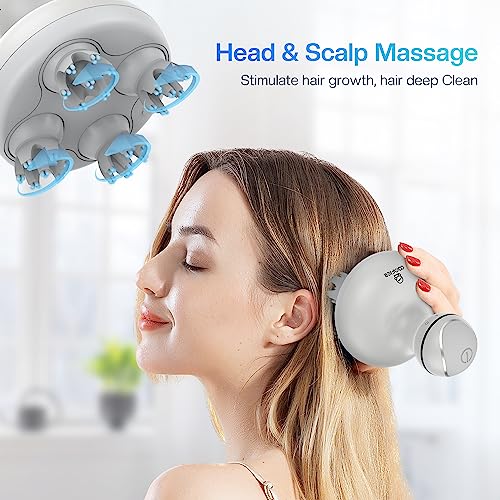 Image of COMFIER Electric Scalp Head Massager with 4 Soft Silicone Massage Heads, Portable Hair Massager for Hair Growth, Relieve Stress, Head Scratcher for Deep Relaxation, Dog Cat Massager, Gray