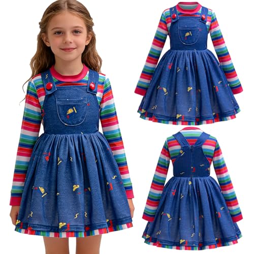 Disfraz completo vestido azul de mezclilla para niñas miniatura 1