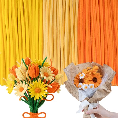 Caydo 300 Pieces Yellow Orange Pipe Cleaners for Flowers Making Thick Fluffy Chenille Stems for Kids Creative Arts & Crafts and Home Decorations