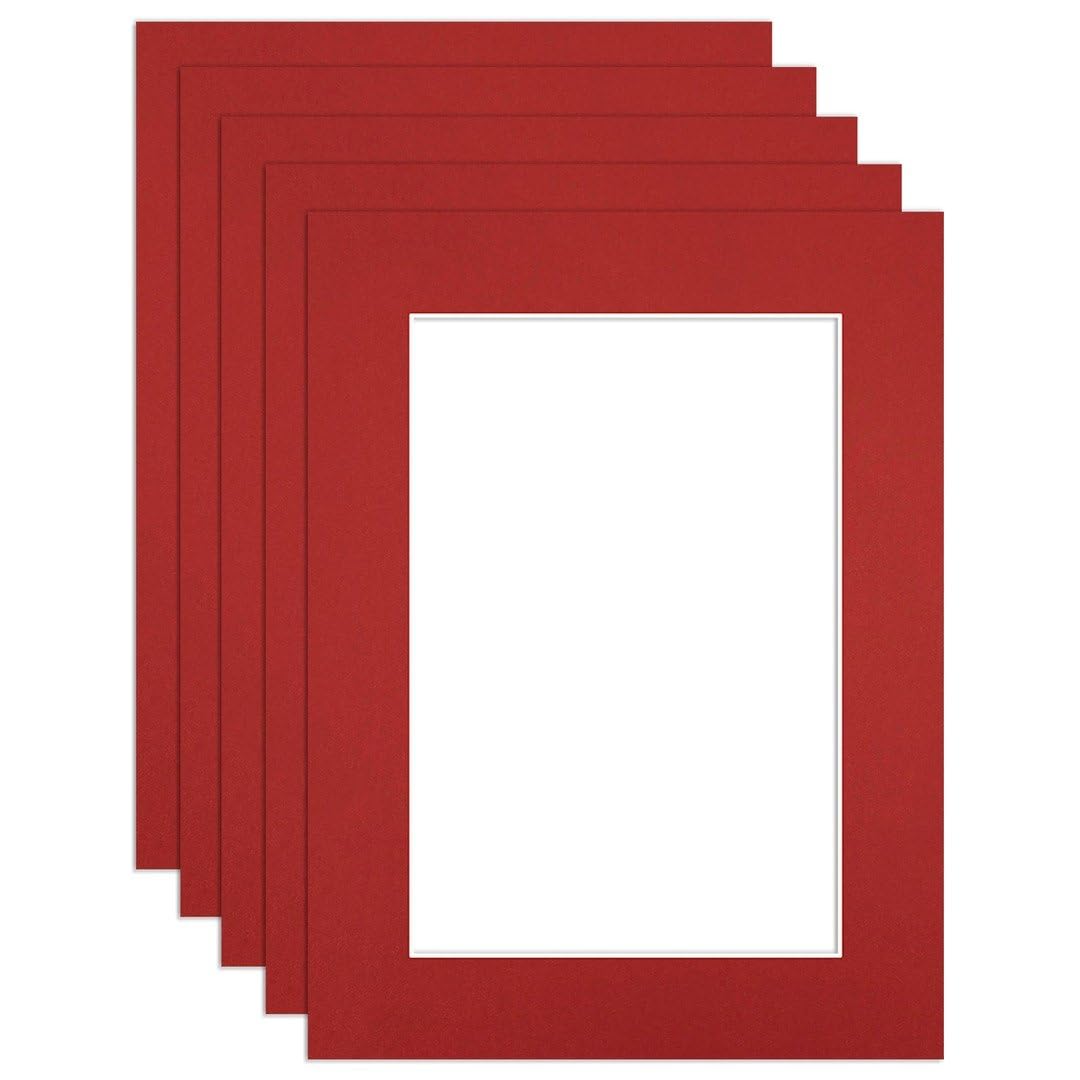 Procut Global 16x12" Crimson Picture Mounts to Fit 12x8" Aperture - Precision Cut Cardboard Photo Mount - Ideal for Frames, Prints, Artwork & Certificates - Sizes & Colours Available - 5 Pack