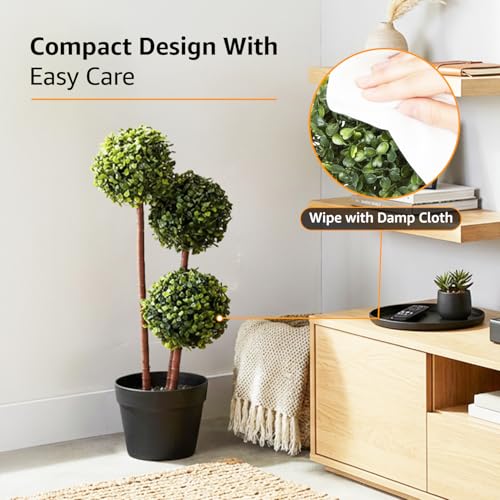 Image of amazon basics Artificial 3 Stem Topiary in Black Plastic Pot | Realistic 55 cm Faux Greenery | Durable Plastic | Stylish & Compact | Zero Maintenance | Indoor, Outdoor, Home & Office Decor