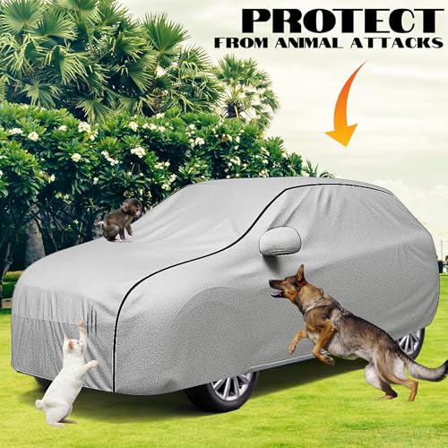 Image of 100% Waterproof Car Cover for Seltos UV Protection, Dustproof, Windproof | Custom Fit with Mirror Pockets, Belt & Buckle | All Weather Outdoor Body Cover(Silver)