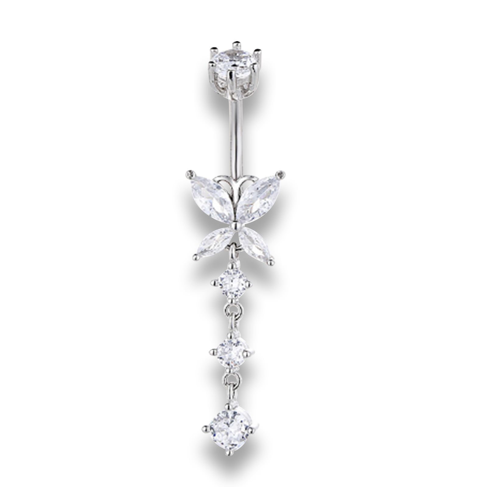 Lalerful Piercing para ombligo, anillos de plata de ley 925, piercing para ombligo con colgante de mariposa, anillos de ombligo para mujer y niña, Plata de ley