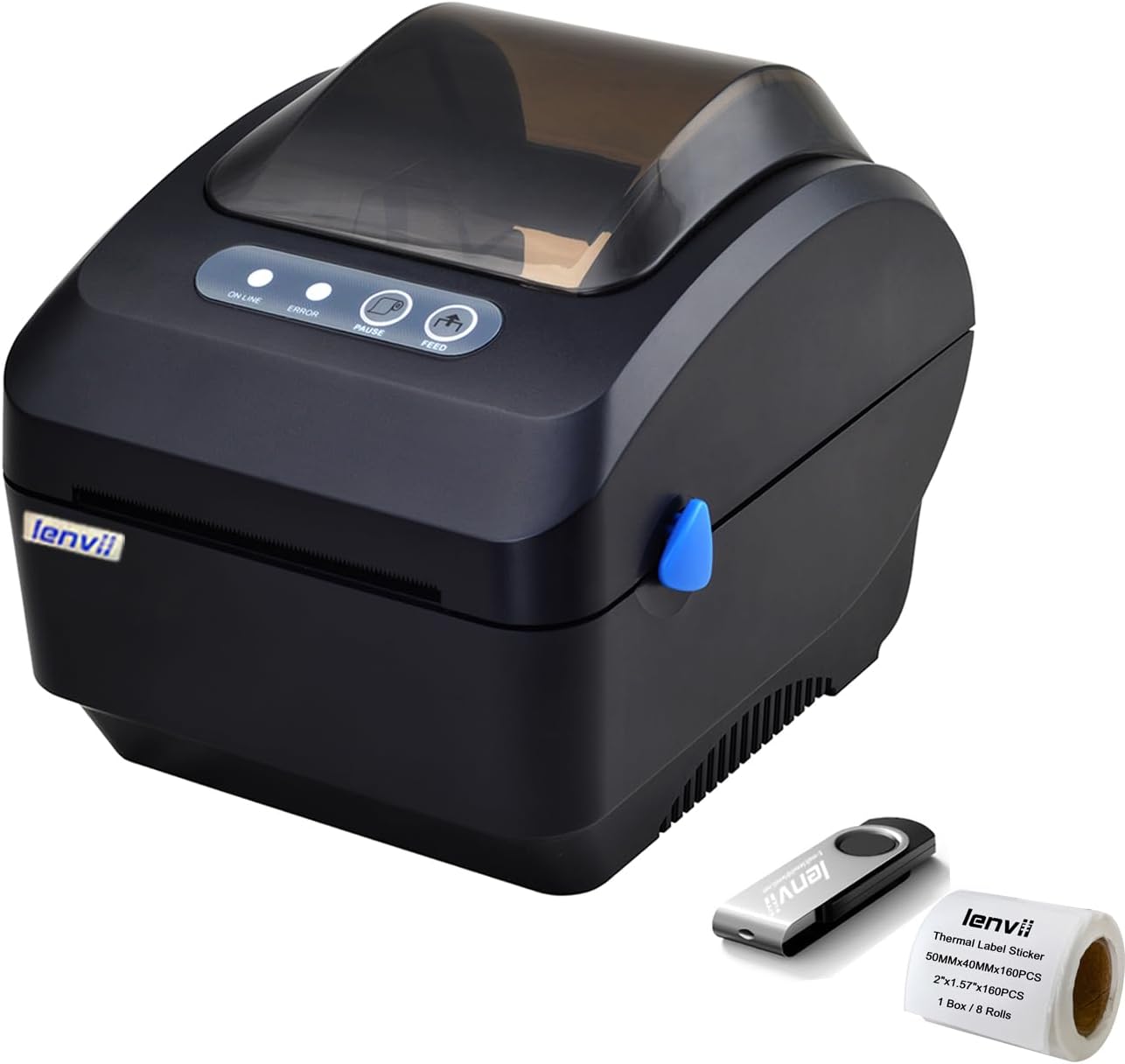 LENVII LV-333B Thermal Label Printer 3 Inch Thermal Barcode Printer 80mm Shipping Printer for Small Business & Packages, Barcode, Address Labels, Rolls or Foldable Thermal Labels Support USB (black)