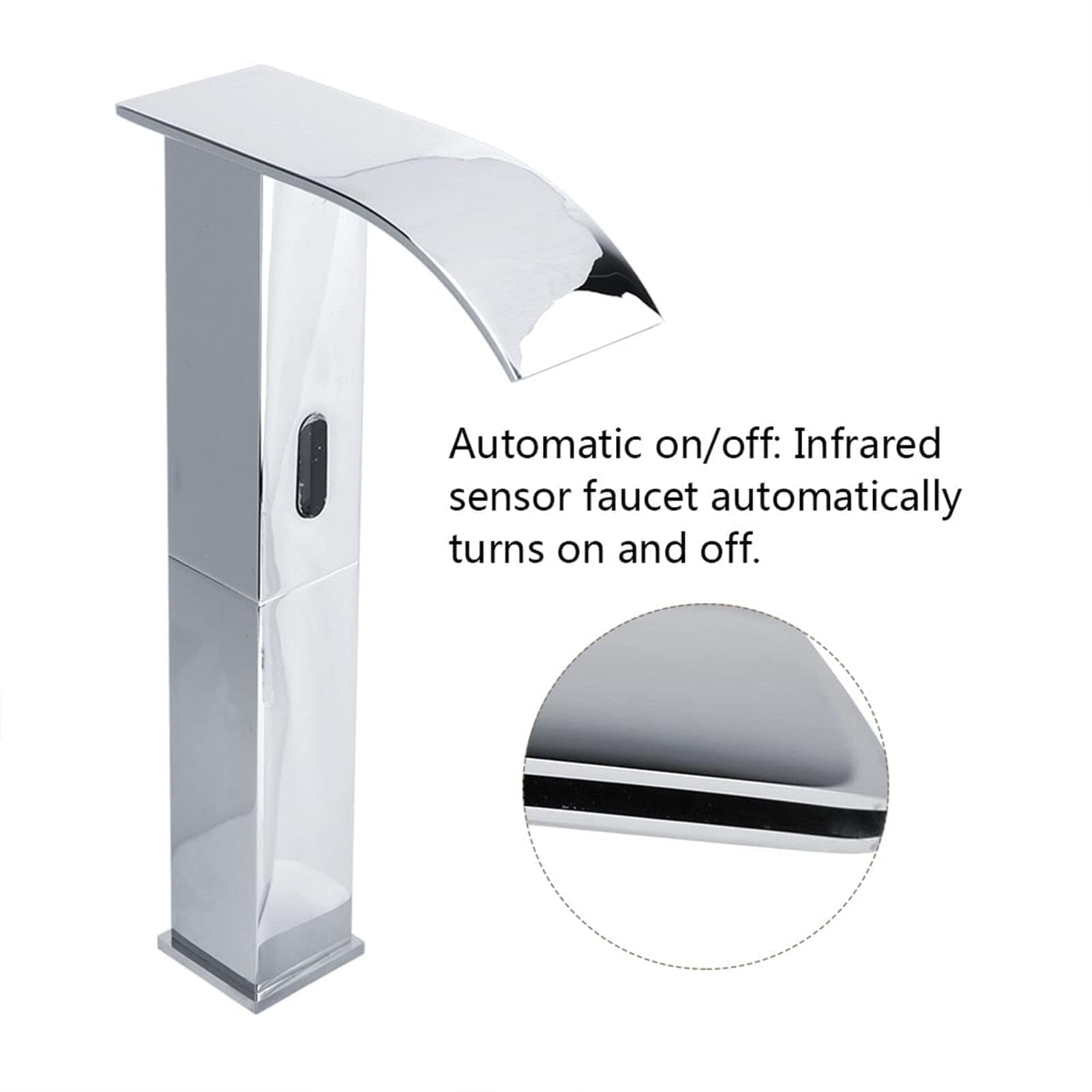 Grifo automático sensor infrarrojos para baño fregadero cascada G1/2, encendido/apagado automático sin contacto, ahorro de agua, rango detección 15-2 cm, suitable for instalación en cocina, baño, hos