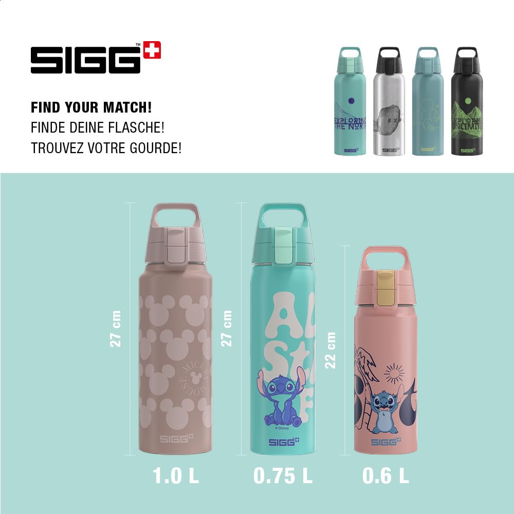 Sigg - Alu Trinkflasche - WMB One Disney Lilo & Stitch - Made in Switzerland - Climatepartner zertifiziert - Für Kohlensäurehaltige Getränke Geeignet - Auslaufsicher - BPA-frei - Türkis - 0.75 L