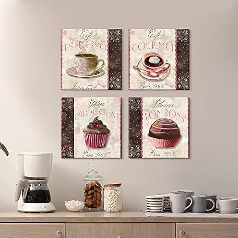 7CANVAS Coffee Wall Art Kitchen Decor Vintage Canvas Prints Coffee Cup Expresso Cafe Drinking Pictures Retro Poster for Dining Room Restaurant Bar Decorations… Cover