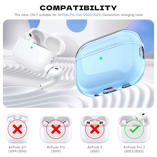 Image of Airpods Pro 2nd /1st Generation Case Cover, Compatible with Airpods Pro Case 2nd Gen USB C Charging Port, Clear Soft Transparent Military Grade Shockproof Case, Clear Blue