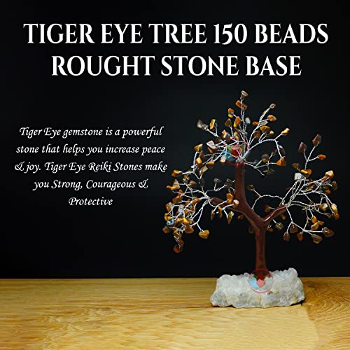Image of REMEDYWALA Charged Energized Tiger Eye Crystal Tree Cluster Stone Base for Reiki Healing Tiger Eye Stones Crystal Tree 150 Beads