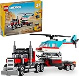 LEGO Creator 3 in 1 Flatbed Truck with Helicopter Toy, Transforms from Flatbed Truck Toy to Propeller Plane to Hot Rod and SUV Cars, Gift Idea for Boys and Girls Ages 7 Years Old and Up, 31146