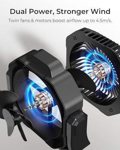 Image of 8 inch Portable Rechargeable Fan, Battery Operated Camping Fan with 27H Work Hours, Remote, Auto Oscillation, Timer, Hook for RV Tent Hurricane Emergency Black