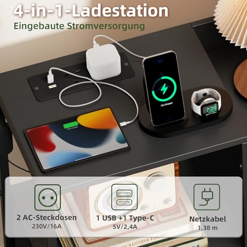 Somdot Kommode Wohnzimmer, Steckdose & LED, 8 Stoffschubladen, Schwarz – Ansicht 4