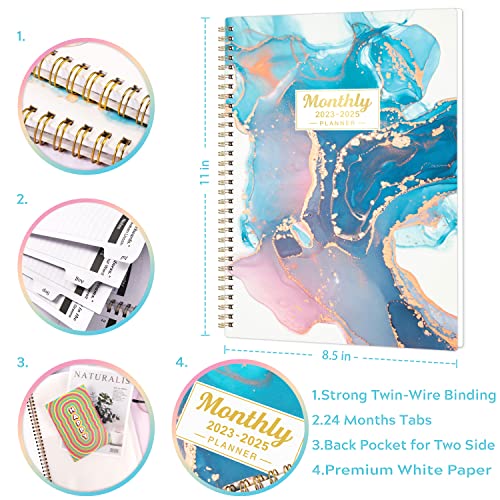 2023-2025 Monthly Planner/Calendar - Jul. 2023 - Jun. 2025, Monthly Planner 2023-2025, 8.5" × 11", Two-Year Monthly Planner With Flexible Cover, Monthly Tabs, Pockets - Pink Waterink #TOP4