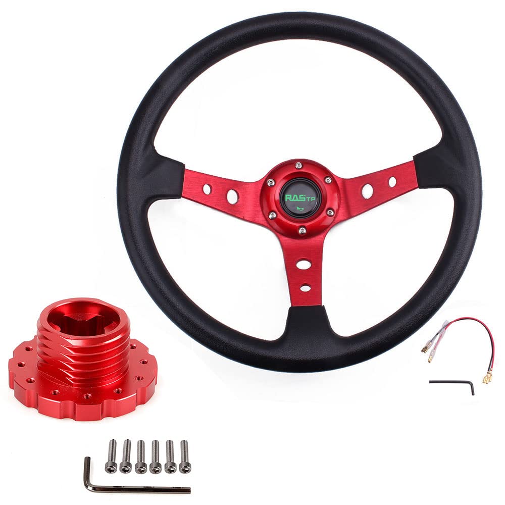 RASTP 13.8”/350mm Racing Steering Wheel with Sim Racing Gaming Steering Wheel Adapter Fit for Thrustmaster T500 / T300 / TS-PC,TS-XW (Red-Red)