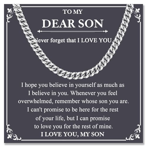 Son Gifts, To My Son Cuban Link Chain Necklace Birthday Valentines Easter Graduation Fathers Day Back to School Christmas Gifts Easter Basket Stuffers for Boys Teens Men Adults