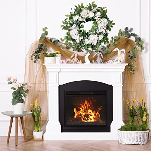 24 Inch Spring Summer Wreaths For Front Door, Spring Door Wreaths, Spring Summer Floral Flower Wreath, White Hydrangea Wreath,Eucalyptus Green Spring Summer Door Wreath For Front Door Outside #TOP4