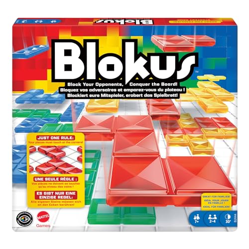 Mattel Games Blokus Spiel, Brettspiel für die Familie, Strategiespiel, für 2-4 Spieler, Gesellschaftsspiel, ab 7 Jahren, BJV44