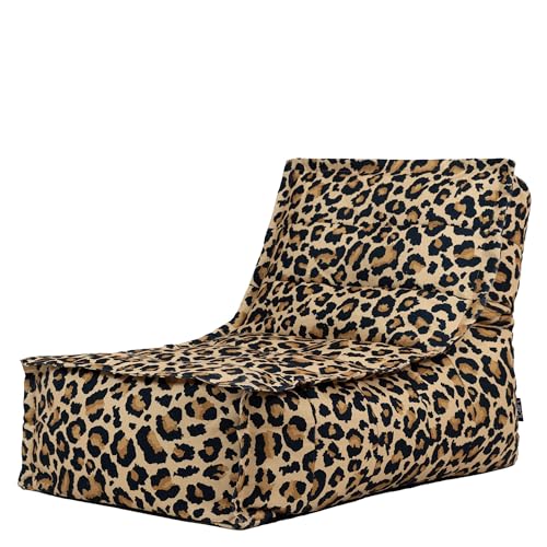 Icon Dolce Leopard Sitzsack-Liege für Erwachsene, Webstoff, Riesen Sitzsack mit Füllung, Bean Bag Chair, Bequemer Sessel Wohnzimmer, Lounge, Schlafzimmer, Büro, Garten