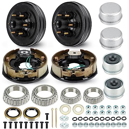 Image of Trailer Axle Electric Brake Kit, 6-Hole, 5.5 inch Bolt Circle Brake Drum with 12 inch x 2 inch Self Adjusting Electric Brakes for 5200lb-6000lb Axles, Replace 12 inchBrake Hub Drum(A Pair)