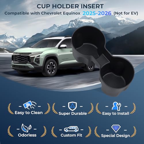 Image of Center Console Cup Holder Inserts for Chevrolet Equinox 2026 2025 (Not for EV), Interior Accessories TPE Car Cup Holders Covers Protector for Chevy Equinox 2025-2026, Black