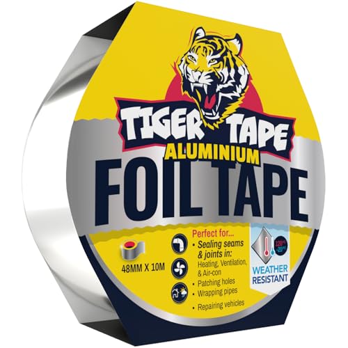 Tiger Tape® Aluminium Foil Tape – Temporary Car Exhaust Repair Tape, Insulation Tape For Insulating, Sealing Ducts, Automotive | Heat Resistant | Silver, 48mm x 10m