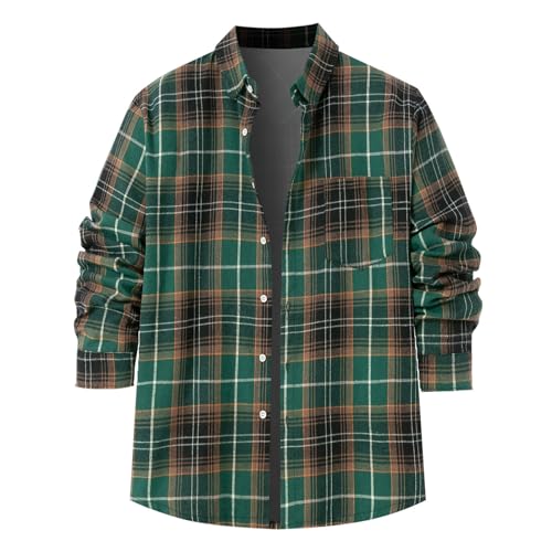 Generisch Camisa de manga larga para hombre a cuadros casual ocio vacaciones cárdigan top blusa moda negocios elegante calidad duradera, verde, XXL