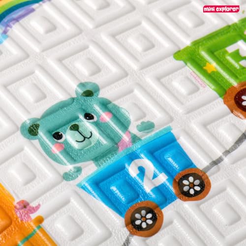 Image of MiniExplorer Double-Sided Waterproof Baby Floor Mat | Extra Large 6.5 x 4.5 ft | 8mm Thick Foam Play Mat | BPA Free, Foldable, Reversible Crawling & Tummy Time Mat for Babies & Kids - Alphabet & Train