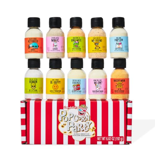 Image of Thoughtfully Gourmet Popcorn Seasoning Sampler Kit, 10 Flavors - Kettle Corn, Garlic Parmesan, Bacon Cheddar, Caramel, Butter and More