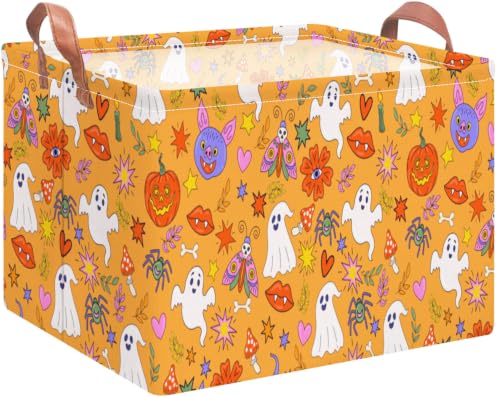 Image of NTAO Gift Storage Basket Empty for Halloween, Storage Bin with Handles, Room Decor, Book Box(Cartoon Halloween)