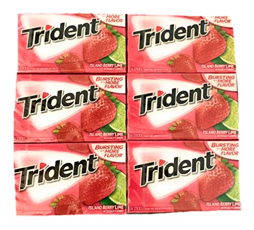 Trident Island Berry Lime Gum | Trident Sugarfree Gum | Pack of 6 | 14 Sticks Per Pack