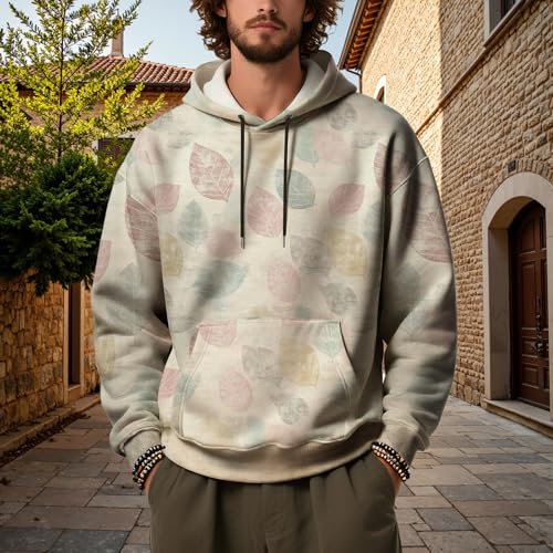 Leaves Graphic Hoodies for Men Long Sleeve Oversized Sweatshirts Fall Drawstring Winter Fleece Hoodie Tops With Pocket2