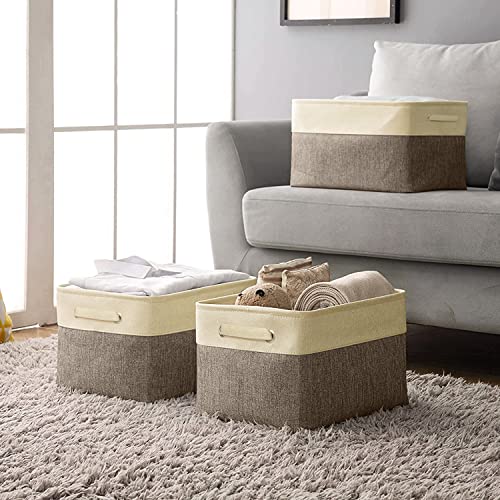 Image of ABOUT SPACE Cupboard Organizer for Clothes - 3 Pack Wardrobe Storage Bins - Underbed Laundry Foldable Bag with Sturdy Handles for Sarees, Blankets, Comforters, Books and Toys (Brown)