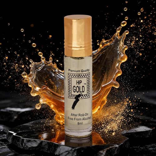 Image of HP Gold Attar Roll-On Perfume, 8 ml, Non-Alcoholic, Long-Lasting Amber Fragrance for Men