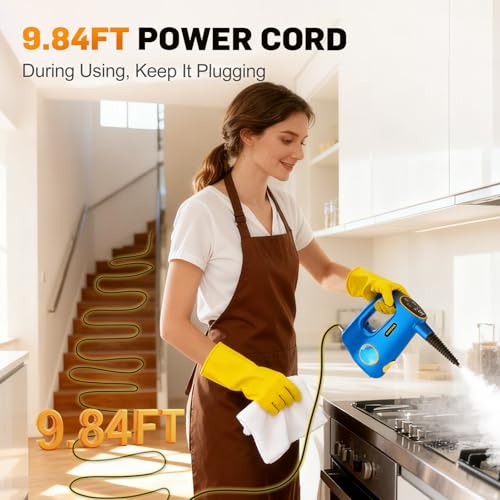Image of Handheld Pressurized Steam Cleaner for Home - 15s Heat-Up 3-Level Adjustable Steam Cleaner with 14pcs Accessories, Multi-Surface Steamer for Cleaning Car Detailing, Tile, Grout, Chemical-Free(Blue)