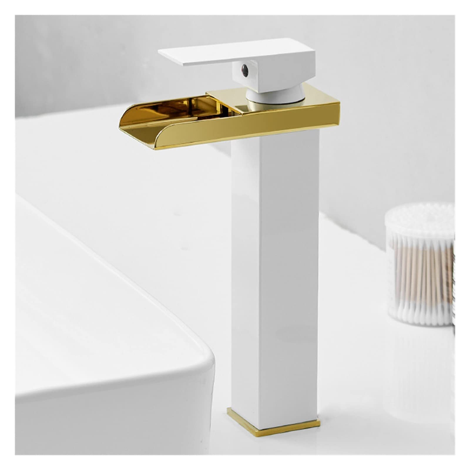 Robinet de salle de bains cascade blanc pour meuble vasque sur pont