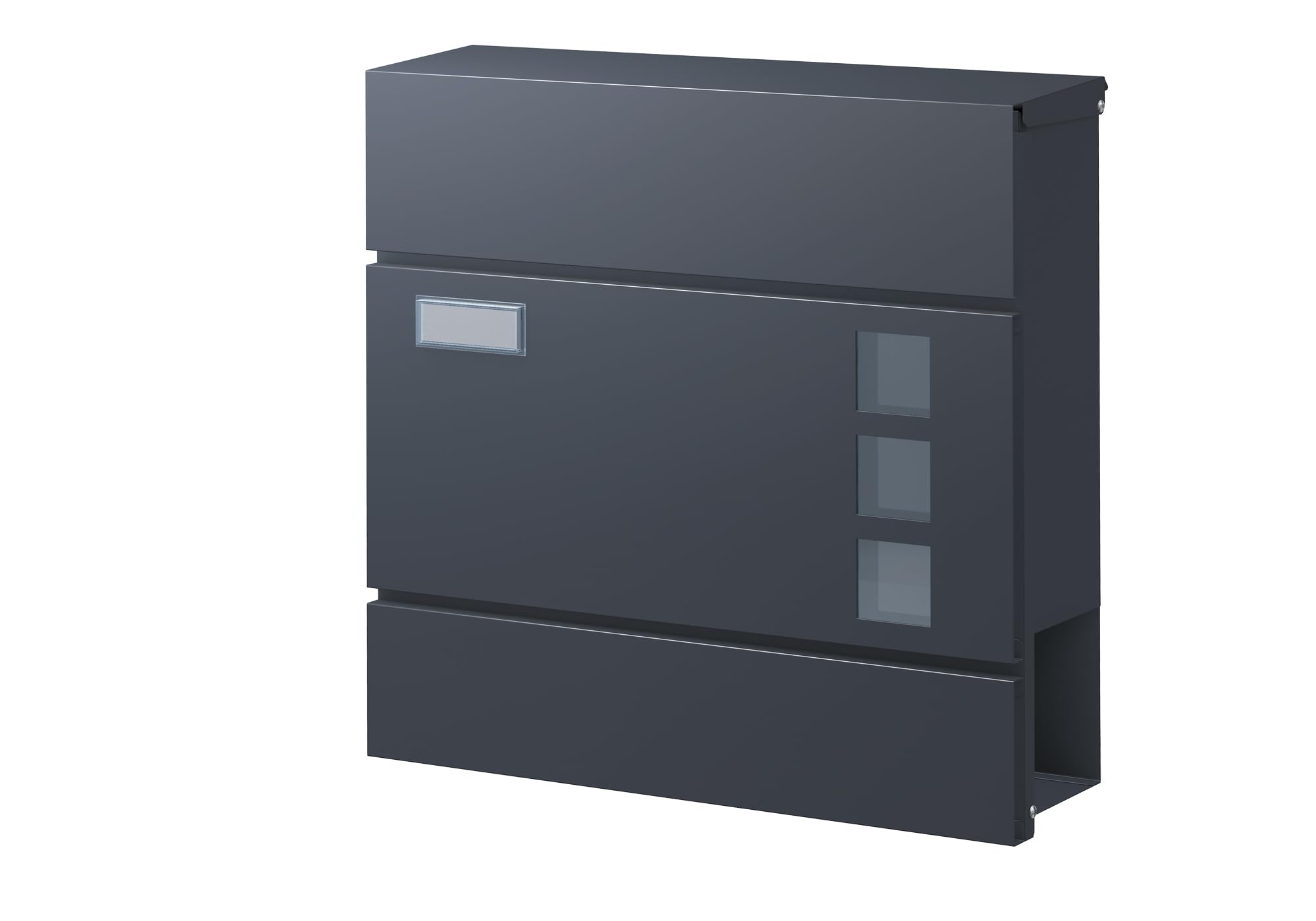 BASI | Briefkasten mit Softclose Klappe, Sichtfenster & Namensschild | DIN A4 Einwurf | inkl. 2 Schlüssel | integriertes Zeitungsfach | H37 x B37 x T10,4 cm | anthrazit | Wandbriefkasten Postkasten