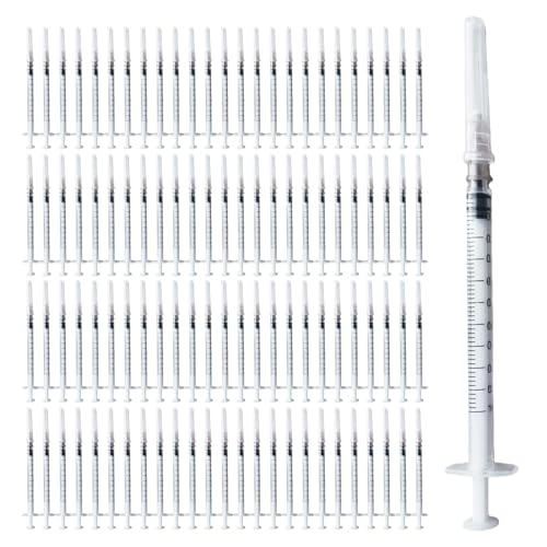 GOEDCH 100 jeringas de tubo de plástico de 1 ml, jeringas para medir líquidos, jeringa dosificadora pequeña, paquete sellado para laboratorios, recargas