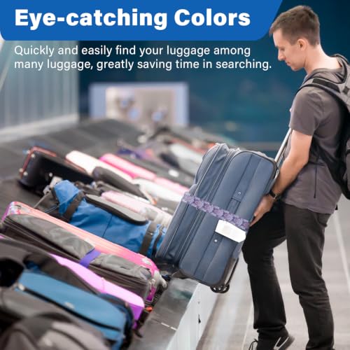 Image of Luggage Straps for Suitcases, Travel Adjustable Belt with Quick Release Buckle, Heavy Duty Nylon Bag Packing Strap, Unique Bright Identifiers Business Travel Accessories (2 Pack) - Purple Print