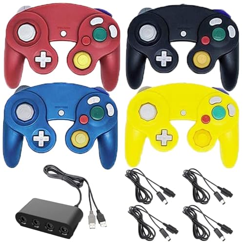 4 Controllers for Gamecube，with 4 Extension Cables and 4-Port USB Adapter for Switch PC Wii U Console