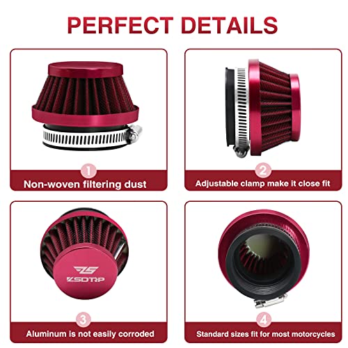 Image of 2PCS Motorcycle 60MM Air Intake Filter Universal Carburetor Air Filter Cleaner for Dirt Pit ATV SSR TTR Bike Breather Filter Fit for Many Different Carburetors (Red 60MM)