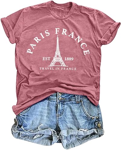 Paris France Shirt Women Eiffel Tower T Shirt Travel in France Tshirts Vacation Tees Paris Tops