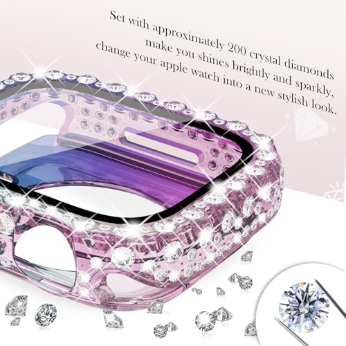 Surace 2 in 1 Waterproof Bling Case Compatible for Apple Watch Series 11 Series 10 Screen Protector, Lace Edge Diamond Protective Bumper Face Cover for Women iWatch 10 11 Accessories, 42mm, Rainbow by Surace - Used condition - Image 2