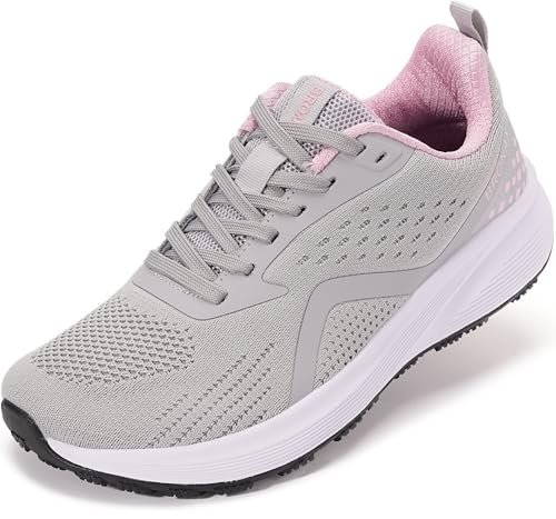 BRONAX Wide Toe Tennis Running Shoes for Women Lace up Breathable Mesh Size 8w Athletic with Arch Support Sports Rubber Pregnant Swollen Sole Female Sneakers Grey 39