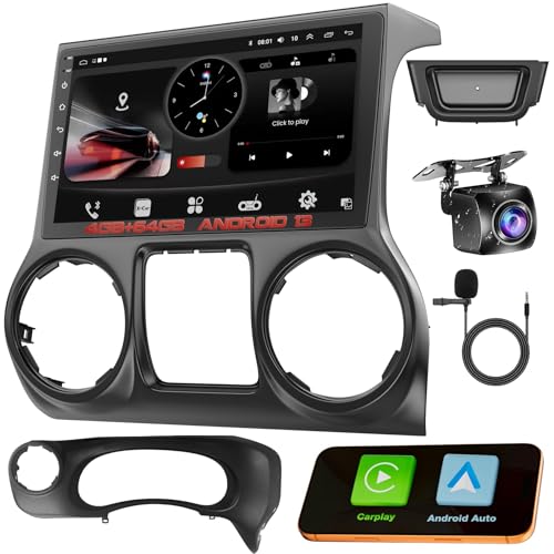 Upgraded Android 13 Car Radio for Jeep Wrangler (2011 2012 2013 2014) 10.2 Inch Car Radio with Carplay&Android Auto Support GPS Navigation Backup Camera FM/RDS Radio