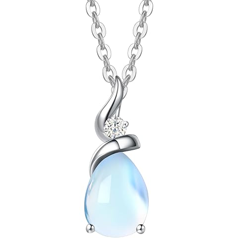 FANCIME 14K Solid White Gold Birthstone Pendant Necklace for Women with Diamond Pear Shaped Teardrop Necklace Birthday Gifts for Mom Women Sterling Silver Chain 16
